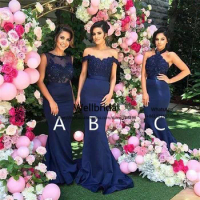 2017 New Mermaid Bridesmaid Dress with 3 Design Appliques Navy Blue Wedding Party Dress Affordable Bridesmaid Dress