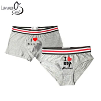 Couple Lovers Gray Underwear Cartoon Printed Men Boxer Shorts Women Boxer Briefs Underwears Cotton Sexy Lover's Male Panties