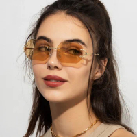 YOOSKE Cut Edge Frameless Sunglasses Female INS Fashion Rimless Polygon Sunglasses for Women Retro Metal Square Eyeglasses UV400