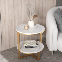 大理石茶几圓形角幾（金架+白色大理石，50*50*55cm) 