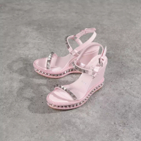 Christian Louboutin Sandal CHRISTIAN LOUBOUTIN PYRACLOU 11CM PINK SPIKE WEDGES 100% ORIGINAL