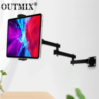 OUTMIX Wall Mount Tablet Stand Long Arm Stretchable Cell Phone Wall Holder Adjustable Metal Wall Stand for iPhone iPad 4-13 inch