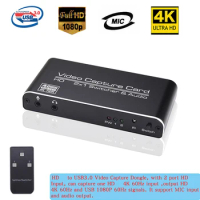 USB3.0 4K 60Hz Video Capture HD to USB Video Capture Card Dongle HD 2*1 Switch Game Streaming Live Broadcast