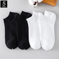 5 Pairs/Pack Brand Ankle Socks for Men 100% Cotton Breathable High Quality Black White Boat Socks for Women EU 38-43