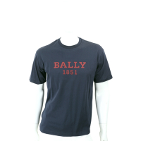 BALLY 字母縫線補丁深藍棉質短袖TEE T恤(男/女可穿)