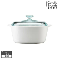 【美國康寧 Corningware】3L方型陶瓷康寧鍋-純白