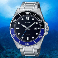【CASIO 卡西歐】藍黑水鬼 槍魚 200米潛水錶 運動手錶 考試手錶 學生錶 畢業禮物(MDV-107D-1A2V)