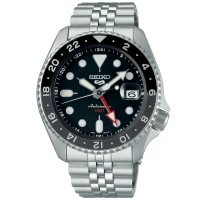 【SEIKO 精工】5 Sports系列 GMT兩地時間 機械腕錶 母親節 禮物 推薦(SSK001K1/4R34-00A0D)