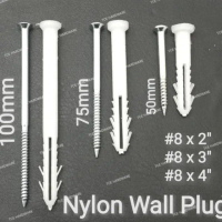 Nylon Wall Plug With Screw 8 x 2\ 8 x 3\" 8 x 4\" (50set)"
