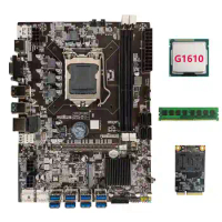 B75 USB BTC Mining Motherboard+G1610 CPU+DDR3 4GB 1600Mhz RAM+128G MSATA SSD LGA1155 8XPCIE to USB B75 BTC Motherboard