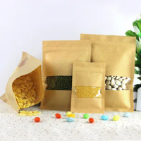3.5''x5.5'' (9x14cm) Party Kraft Paper With Clear Window Packaging Package Bag for Food Coffee Storage Resealable Zip Lock Pouch