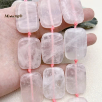 25x35MM 11PCS Large Rectangle Shape Natural Rose Quartzs Crystal Slice Pendant Beads MY230745