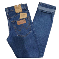 Celana jeans pria Wrangler standar panjang kekinian modern bahan denim bagus tebal lembut 100% origi