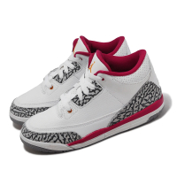 【NIKE 耐吉】童鞋 Air Jordan 3 Retro PS 中童 小朋友 3代 親子鞋 喬丹 白 紅 爆裂紋(429487-126)