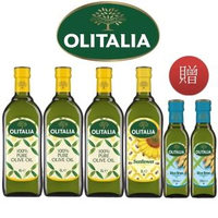 【Olitalia 奧利塔】純橄欖油1000mlx3瓶+頂級葵花油1000mlx1瓶(+玄米油250mlx2瓶-禮盒組)