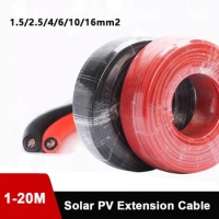 Solar Panel Extension Cable 10/6/4/2.5 mm2 16/14/12/10/8/6AWG Tinned Copper Double Sheath Black Red DC Wire for Solar PV System