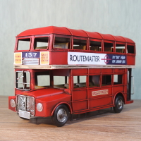 創意家居裝飾品擺件倫敦巴士鐵皮雙層公交車模型桌面擺設生日禮品