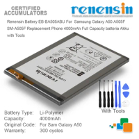 Renensin Battery EB-BA505ABU For Samsung Galaxy A50 A505F SM-A505F Replacement Phone 4000mAh Full Capacity batteria Akku