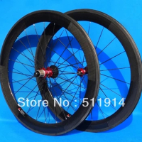 WS-CW06 Full Carbon Road bike 60mm Clincher Wheelset 700C Clincher Rim , black Spokes , red hub , (one set)