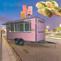 Pink Bubble Tea Drinks Mobile Catering Food Trailer Truck Pizza Bakery Ice Cream Camping Kitchen Trolley Cart USA