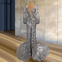 Plus Size Sparkly Evening Dresses Long Sleeves Sexy Evening Gowns Middle East Prom Party Dresses Evening Wear Photography Gowns