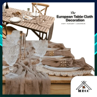 iDECO™ 90cm x 180cm Kain Meja Cheese Cloth Gaya Bohemian Crinkle Table Runner Cheesecloth Table Runn