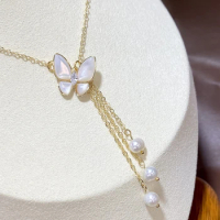 18K Gold Wrapped Freshwater White Pearl Drop Necklace