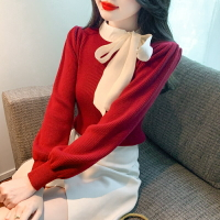 蝴蝶結紅色毛衣女冬季新款時尚洋氣時髦高級感漂亮打底衫秋冬