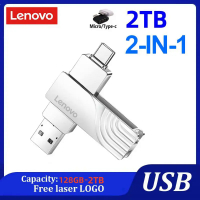 Lenovo 2TB OTG โลหะ USB 3.0ไดรฟ์ปากกาคีย์1TB Type C ความเร็วสูง Pendrive 128GB Mini USB Flash Drive 2-IN-1 Memory Stick สำหรับ PC