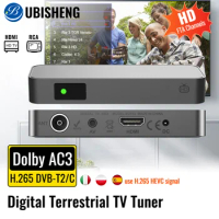 DVB-T2 H.265 HEVC Digital Set Top Box 1080P Dolby AC3 HD TV Decoer UBISHENG U12 DVB C Mini Tuner With AV output for HD/Old TV