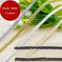 7 Colors 10 Meters Silver Gold Centipede Braided Lace Trim 8mm Width Wedding Costume DIY Craft Sewing Curve Lace Ribbon
