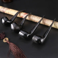 4 pcs sets Tobacco pipe 9MM Filter Ebony wood pipes Bent Type smoking pipe Handmade cigarette holder Tobacco pipe Dad's gift