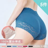 【PINK LADY】5件組-蠶絲褲底 提臀包臀 中高腰內褲(3D包臀/天然蠶絲/中高腰/三角褲/女內褲)