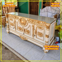 meja tv ukir warna putih kayu jati rak tv ukir jati termurah Furniture