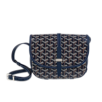 GOYARD 經典BELVEDERE  LOGO防水帆布翻蓋馬鞍斜背包 (小/深藍)