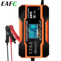 EAFC 12A/10A Car Battery Charger 12-24V 7-stage smart Car Battery-Charger Pulse Repair Charger for AGM GEL WET Lead Acid