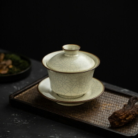 月白汝窯三才蓋碗大號帶蓋家用蓋碗茶陶瓷功夫茶具單個茶碗茶杯 茶具組 泡茶器具