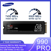 SAMSUNG 990 PRO Heatsink M.2 2280 1TB 2TB 4TB PCI-Express Gen 4.0 x4 NVMe 2.0 V7 V-NAND 3bit MLC Internal SSD Solid State Drive