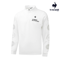【LE COQ SPORTIF 公雞】高爾夫系列 男款白色袖標章印花POLO長袖棉衫 QGS2T109