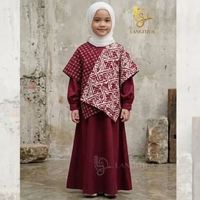 LANGITJUA - Gamis Anak Kayla Motif Batik Ungu Lengan Panjang Usia 5-12 tahun | Maxi Dress Baju Batik