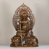 銅地藏王擺件純銅彩繪九華山坐諦聽地藏菩薩銅像大號家用供養佛像