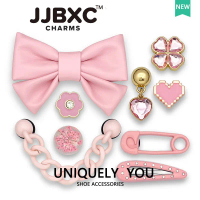 JJBXC โลหะ Charm รองเท้า | ลายโคลเวอร์นำโชค+โบว์+เพชรชมพู | เหมาะกับรองเท้า crocs style