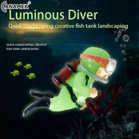 Luminous Green Mini Diver Kawaii Simulated Floating Frogman For Aquarium Ornaments Fish Tank Decoration Aquarium Accessories