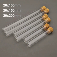 5-10-20pcs 20x100mm / 20x150mm / 20x200mm Clear Lab Flat Bottom Thickening Glass Test Tube with Cork Stoppers