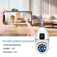 LensaNusantara V380 CCTV Bohlam Indoor Dual Camera HD 1MP+1MP Wi-Fi BULB PTZ Lensa Ganda Kamera keam