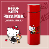 Hello Kitty 硬白瓷不鏽鋼真空陶瓷保溫瓶 保溫保冰兩用 愛戀Kitty紅(三麗鷗授權 保溫杯)
