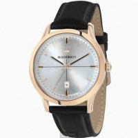 【MASERATI 瑪莎拉蒂】MASERATI手錶型號R8851125005(白色錶面玫瑰金錶殼深黑色真皮皮革錶帶款)