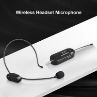 UHF Wireless Microphone Headset Mic System 3.5mm TRRS Plug with 6.35mm TRS Adapter for Smartphone Computer Vlog Video Recording
