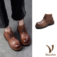 【Vecchio】真皮馬丁鞋 高筒馬丁鞋/全真皮頭層牛皮復古大圓頭經典高筒馬丁鞋(咖)