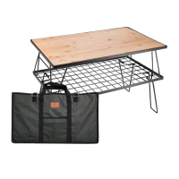 【Campingmoon 柯曼】摺疊網桌 黑色套裝組 竹板套裝 T-230 2TP(折疊桌 網桌 置物桌 鐵網架 露營 逐露天下)